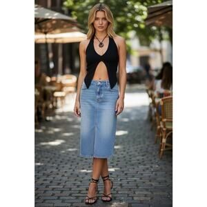 Edikted Sculpt Knitted Split Front Halter Crop Top - Black, Size M